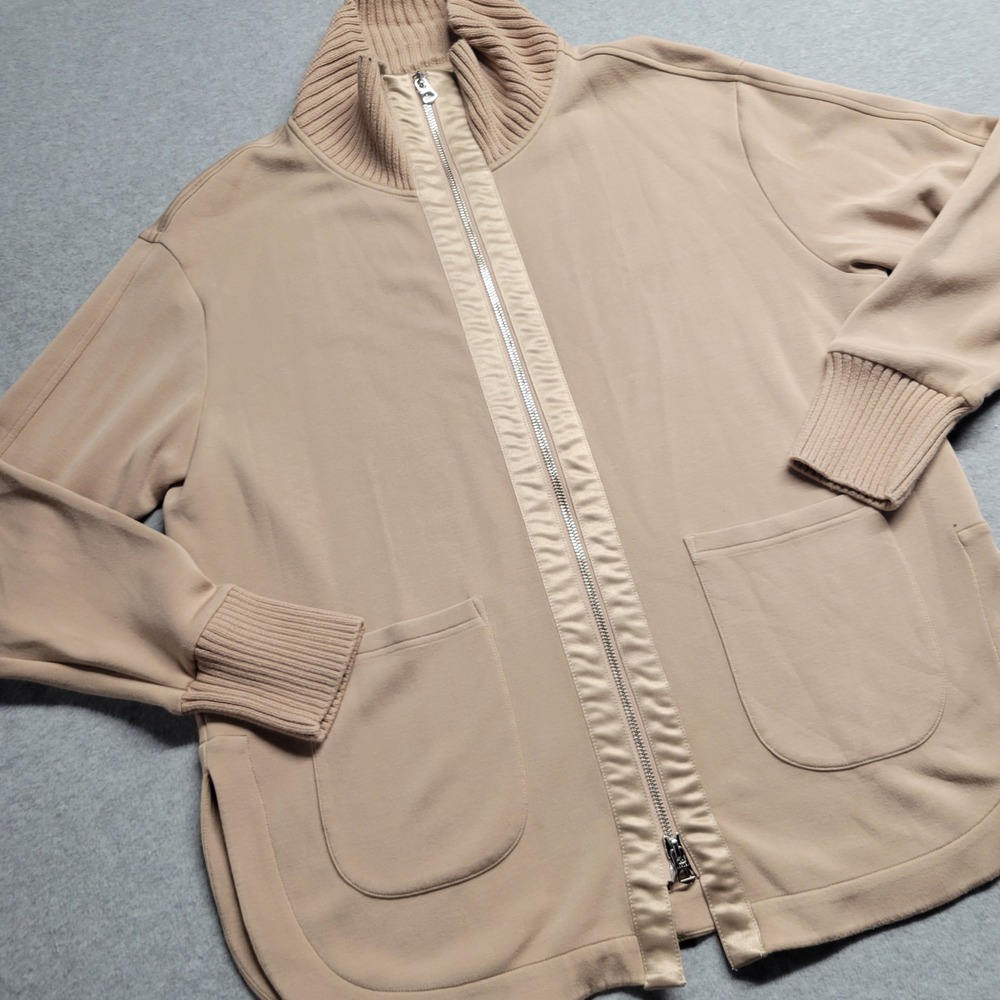 Varley DoubleSoft Niamh Tan Beige Full Zip Ribbed Mock Neck Jacket Medium - Picture 2 of 13
